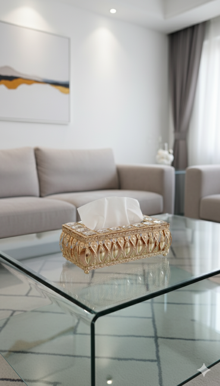 Luxury Crystal Tissue Box – Gold Metal Decorative Tissue Holder