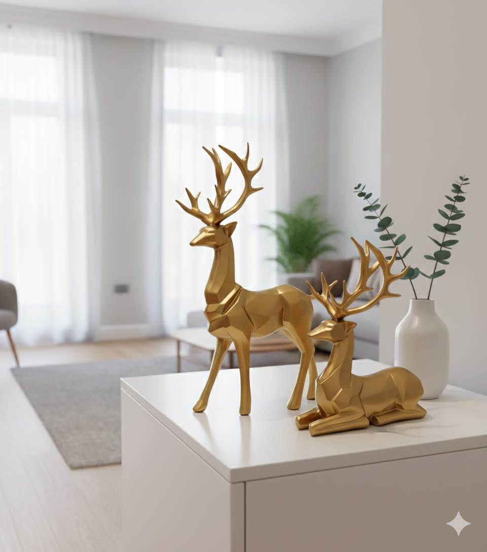 Elegant 2-Piece Deer Sculpture Set – Modern Home Decor Accent