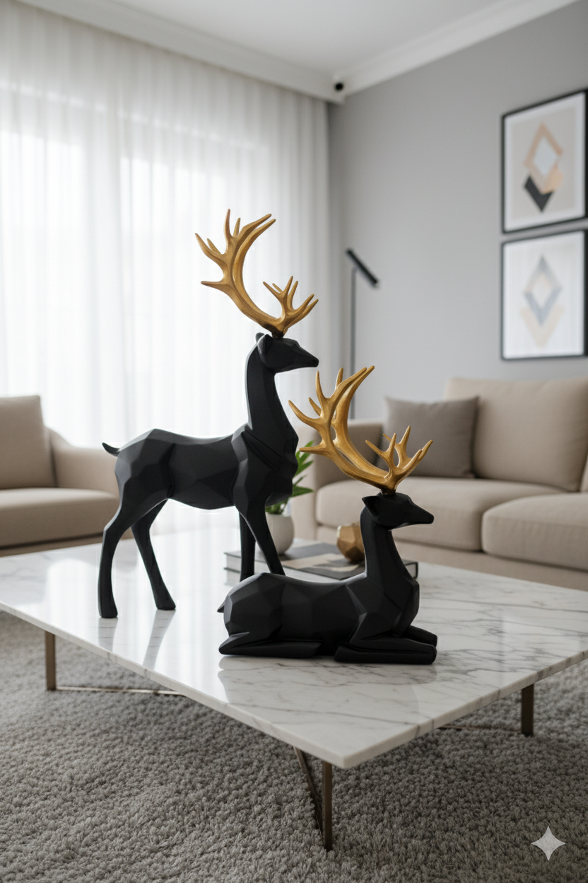 Elegant 2-Piece Deer Sculpture Set – Modern Home Decor Accent