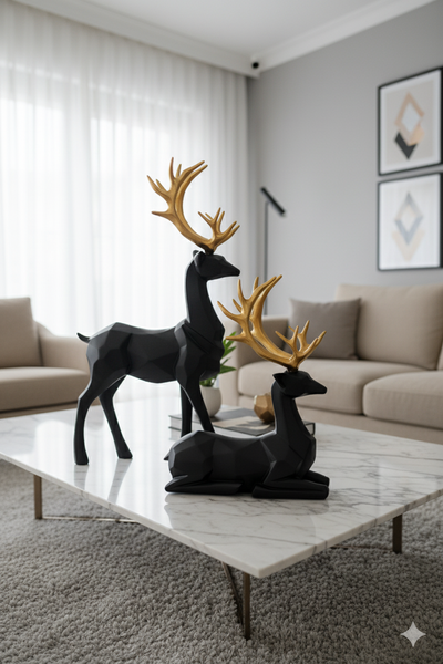 Elegant 2-Piece Deer Sculpture Set – Modern Home Decor Accent