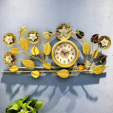 Luxury Floral Metal Wall Clock – Golden & White Design ,( size 20 by 41 inches)