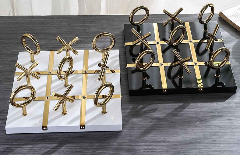 Luxury 3D Tic Tac Toe Decorative Showpiece – Gold Metal XO Game Set (Black & White Options)