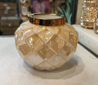 Luxury Textured Glass Vase with Gold Lid – Elegant Home Décor Accent