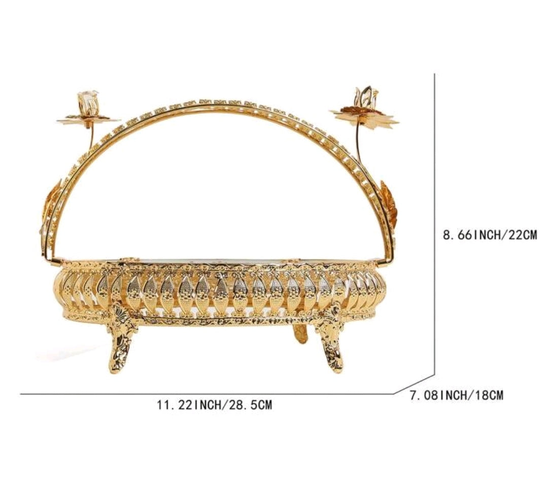 Elegant Double Jar Decorative Storage Container – Golden Finish with Flower Stand