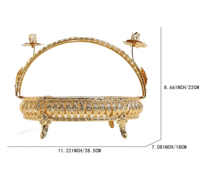 Elegant Double Jar Decorative Storage Container – Golden Finish with Flower Stand