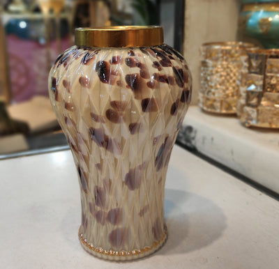 Luxury Textured Glass Vase with Gold Lid – Elegant Home Décor Accent