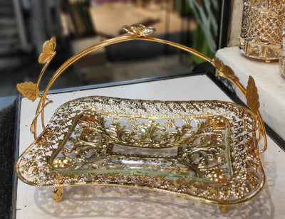 Elegant Double Jar Decorative Storage Container – Golden Finish with Flower Stand