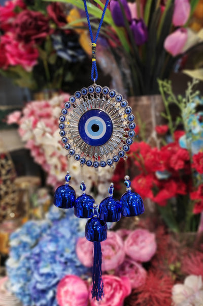 Decorative Evil Eye Hanging with Elephant & Blue Bells – Protection & Home Décor