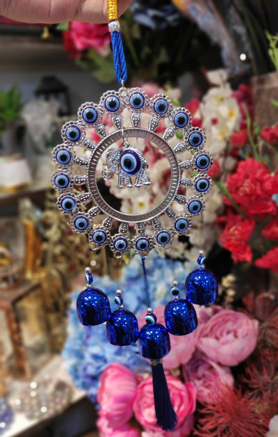 Decorative Evil Eye Hanging with Elephant & Blue Bells – Protection & Home Décor