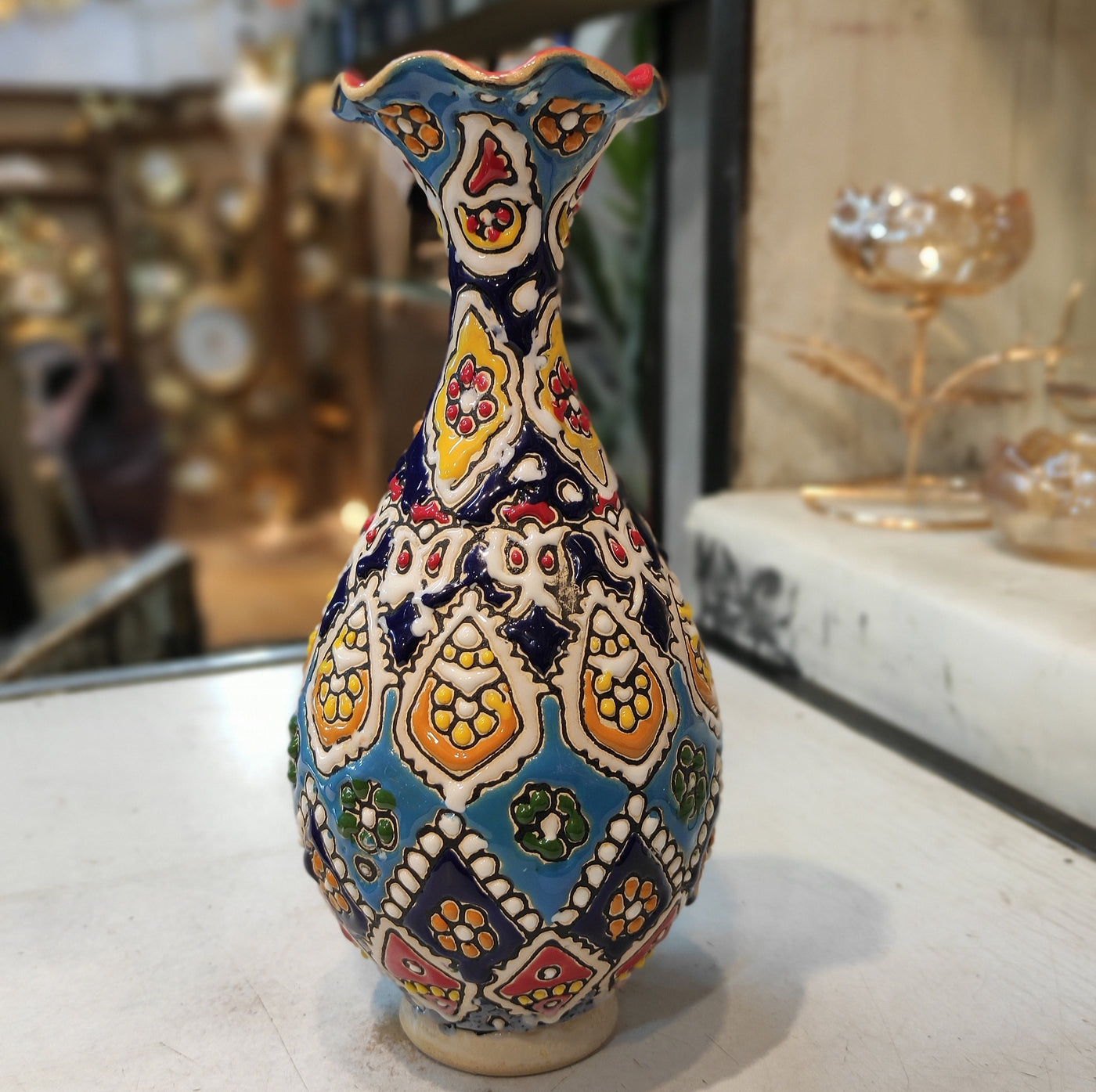 Handcrafted Multicolor Ceramic Vase – 8 Inches Haghit. ( Made in iran )