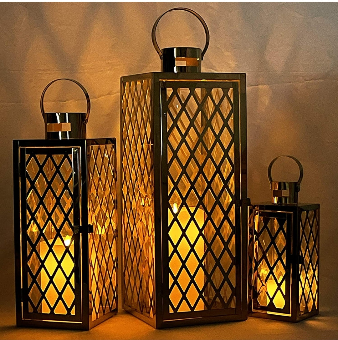 🕯️ Elegant Golden Metal Lantern Set – Premium Home Decor