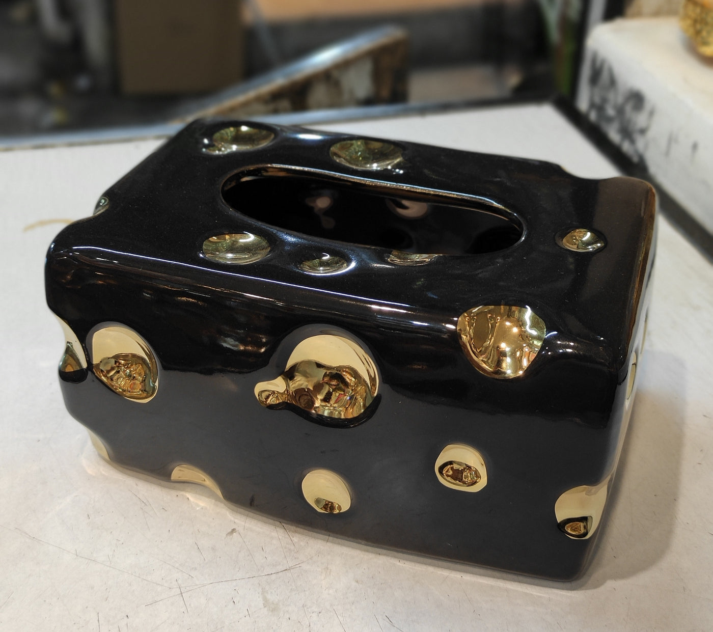 🖤 Luxury Black & Gold ceramic Tissue Box Cover – 7 x 4 inches