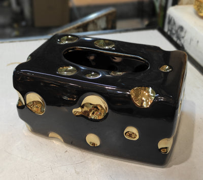 🖤 Luxury Black & Gold ceramic Tissue Box Cover – 7 x 4 inches