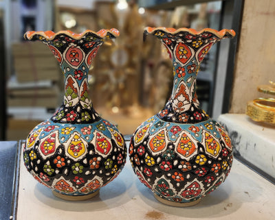 Handcrafted Multicolor Ceramic Vase – 8 by 5.5" inches ,Decorative Flower Pot (made in iran)