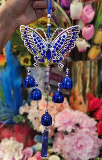 Decorative Evil Eye Hanging with Elephant & Blue Bells – Protection & Home Décor