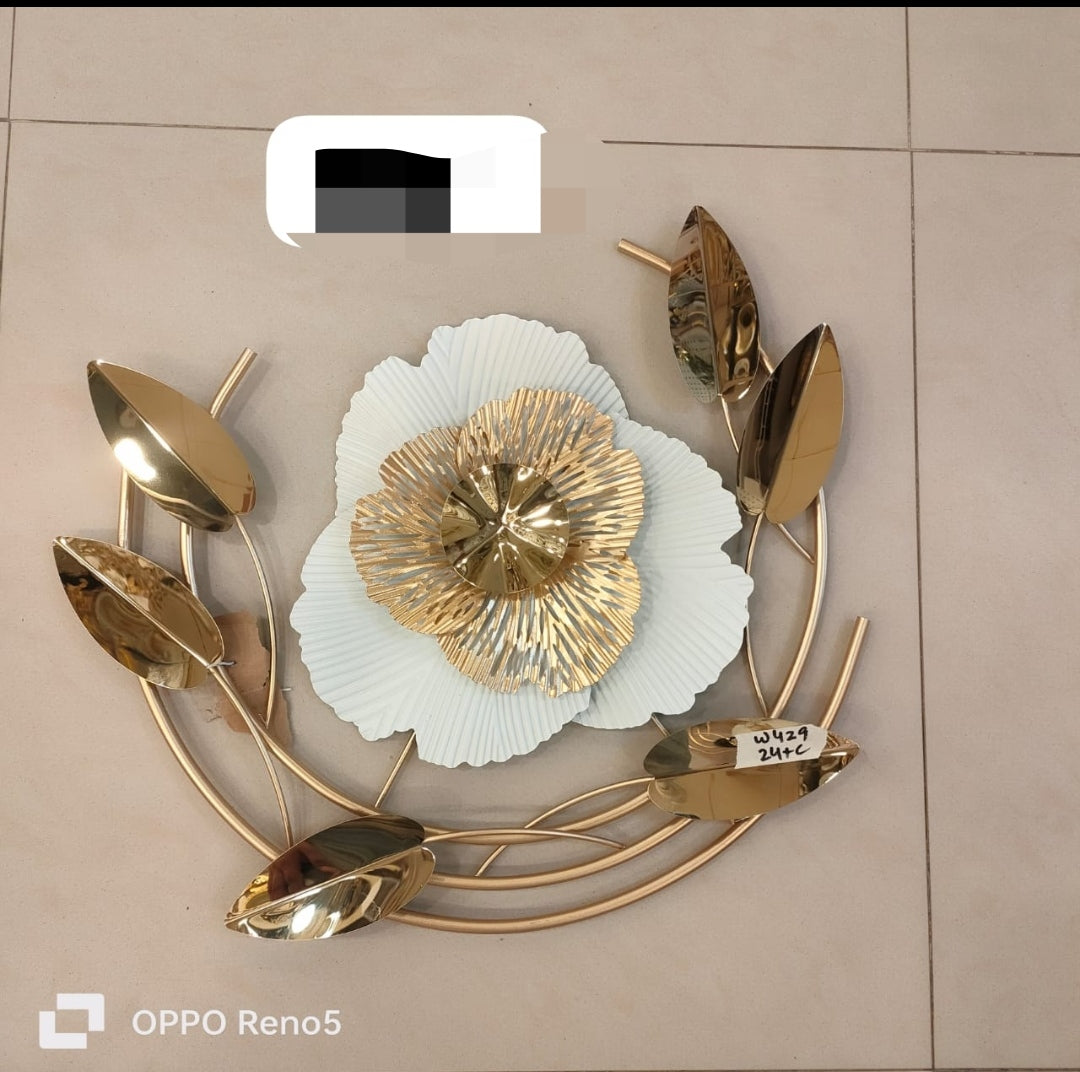 Luxury Metal Wall Art – Gold & White Floral Design | Modern Wall Décor for Living Room, Bedroom & Hallway