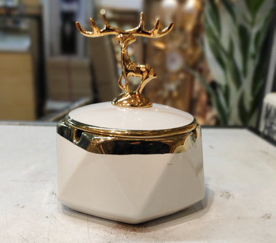 Luxury Ceramic Ashtray with Golden Deer Lid – Modern Decorative Piece