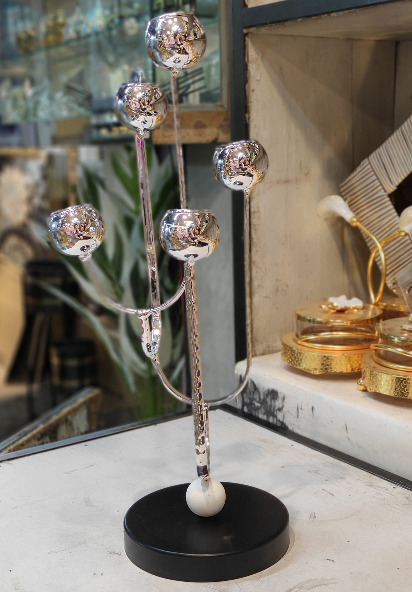 Modern Gold Triple Candle Holder – Luxury Metal Decor Stand , 12 by 5 inches