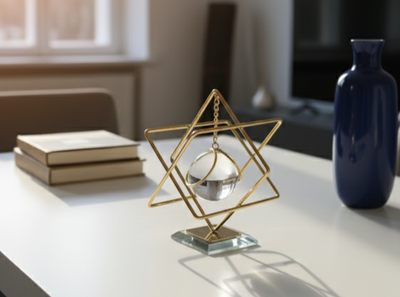 Luxury Golden Armillary Sphere with Hanging Crystal Globe – Elegant Home & Office Decor