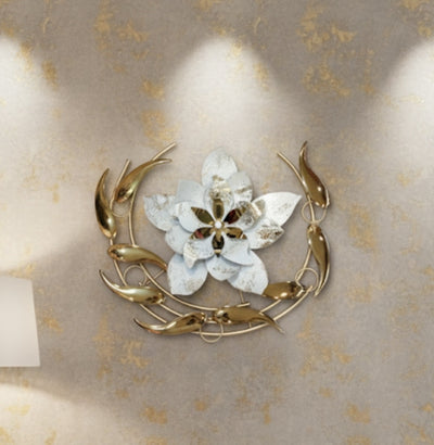 Luxury Metal Wall Art – Gold & White Floral Design | Modern Wall Décor for Living Room, Bedroom & Hallway