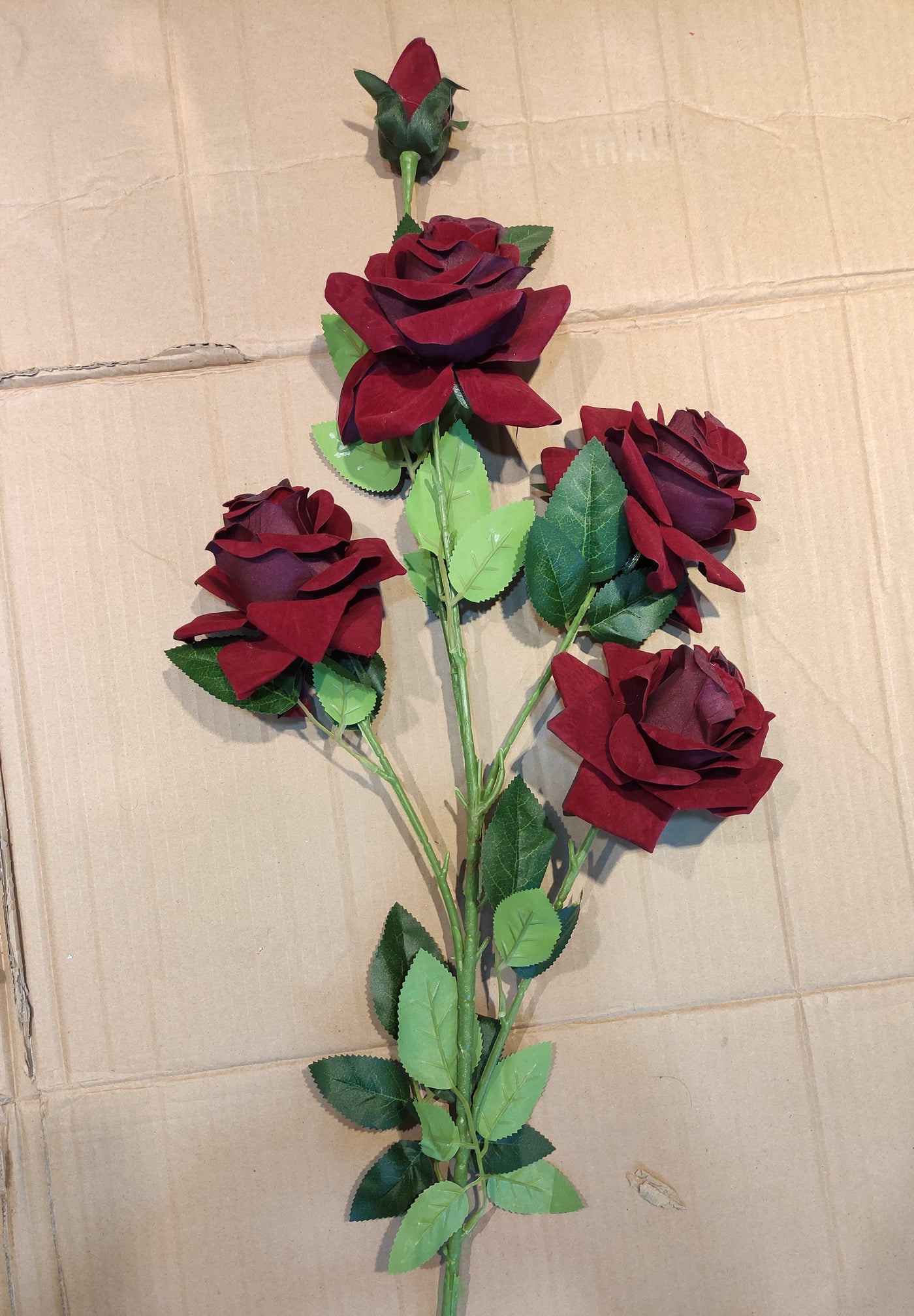 Realistic Artificial velvet Rose Flower Sticks (Red, Maroon & White) for Home & Vase Decor