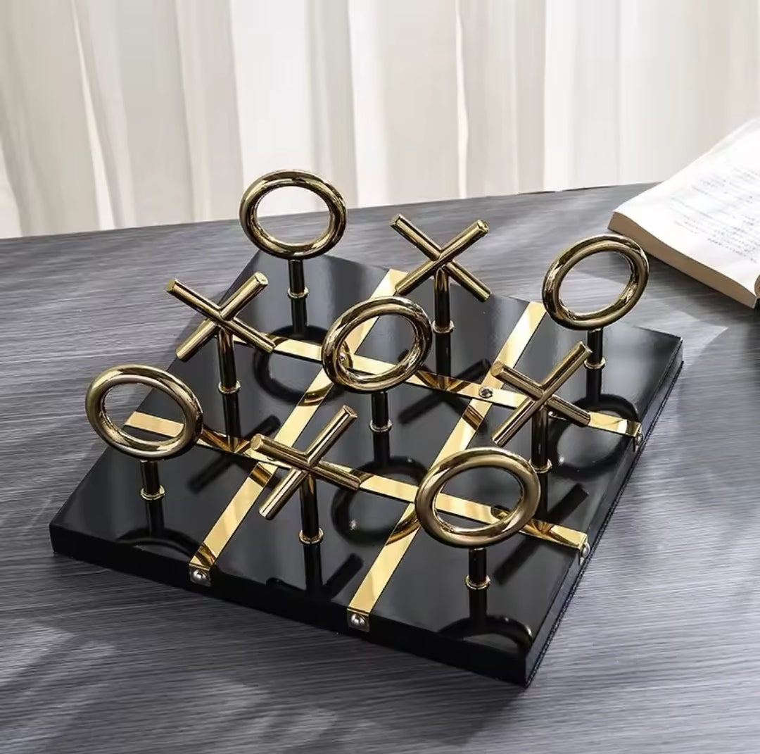 Luxury 3D Tic Tac Toe Decorative Showpiece – Gold Metal XO Game Set (Black & White Options)