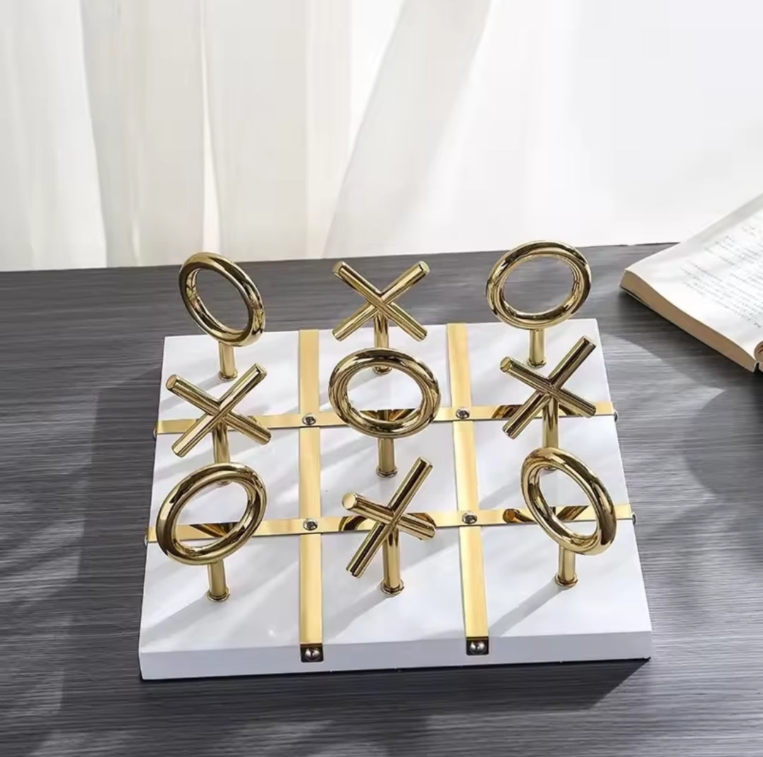 Luxury 3D Tic Tac Toe Decorative Showpiece – Gold Metal XO Game Set (Black & White Options)