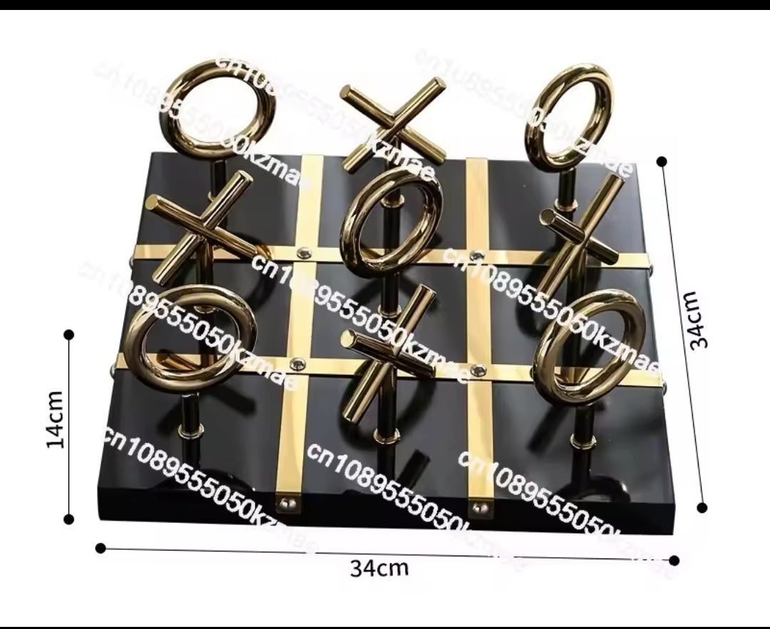 Luxury 3D Tic Tac Toe Decorative Showpiece – Gold Metal XO Game Set (Black & White Options)