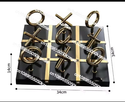 Luxury 3D Tic Tac Toe Decorative Showpiece – Gold Metal XO Game Set (Black & White Options)
