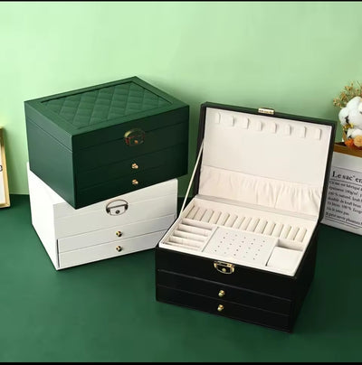 Premium Multi-Layer Jewelry Organizer Box – Large Capacity, Lockable, Velvet Interior