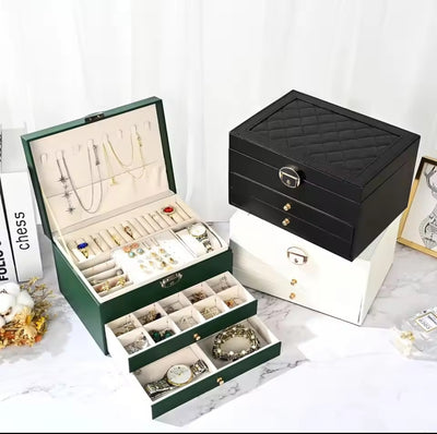 Premium Multi-Layer Jewelry Organizer Box – Large Capacity, Lockable, Velvet Interior