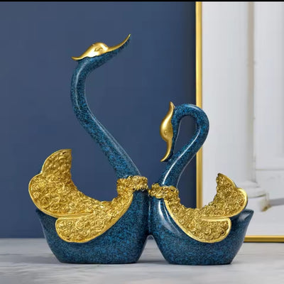 Luxury Black & Gold Swan Couple Showpiece – Elegant Home Decor Ornament