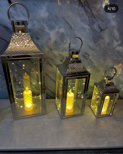 🕯️ Elegant Golden Metal Lantern Set – Premium Home Decor