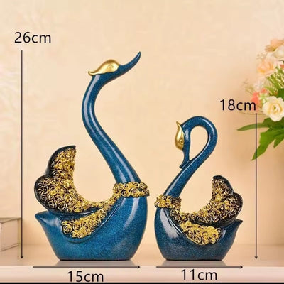 Luxury Black & Gold Swan Couple Showpiece – Elegant Home Decor Ornament