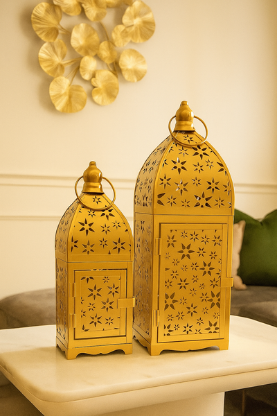 Premium Golden Metal Lantern Set – Decorative Candle Holder for Home & Ramadan Décor (Set of 2)