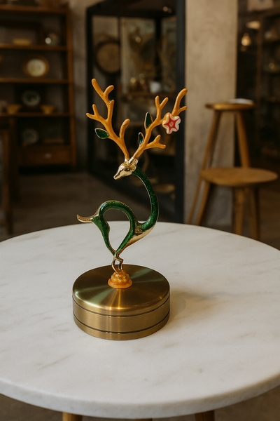 Golden Reindeer Decor Figurine – Green & Gold Floral Antler Design
