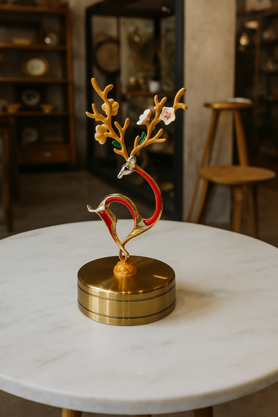 Golden Reindeer Decor Figurine – Green & Gold Floral Antler Design