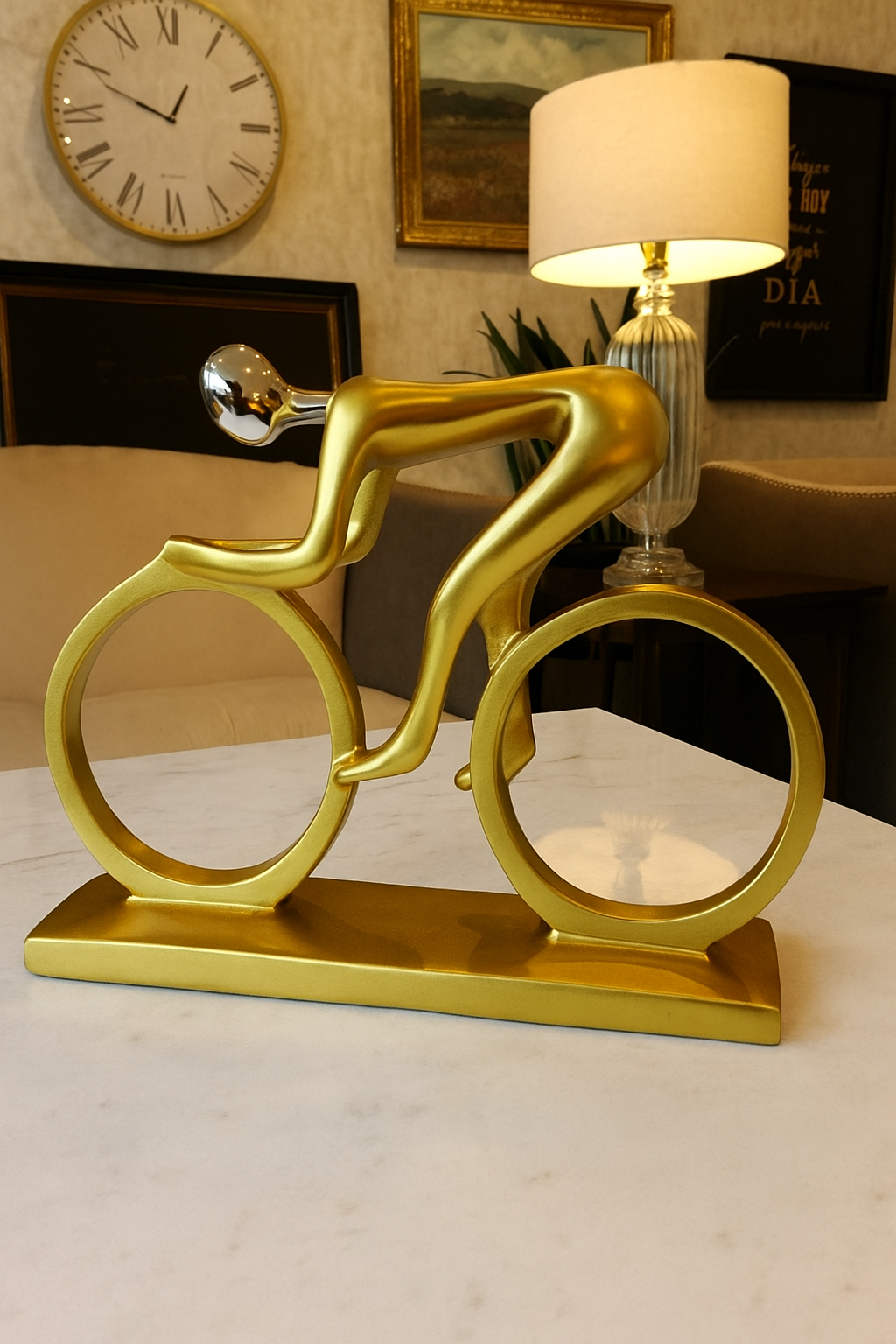 Modern Gold Cyclist Sculpture – Elegant Home & Office Décor