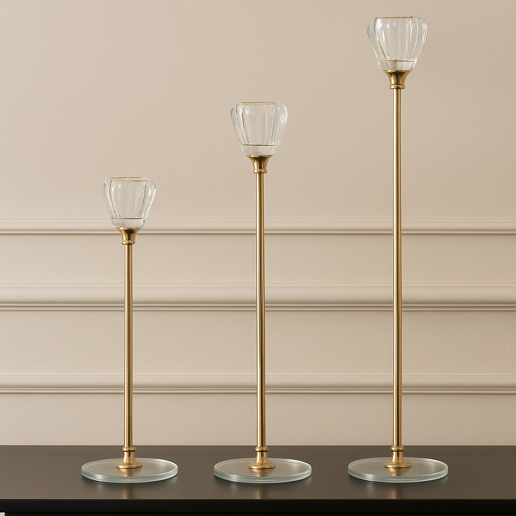 Luxury Gold & Glass Candle Holder Set – 3 Sizes (13", 11", 9") inches
