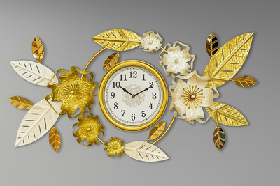 Luxury Golden Floral Metal Wall Clock – Premium Decorative Wall Art, size 20 by 38 inches