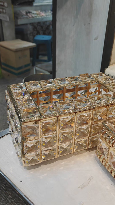 Luxury Crystal Tissue Box – Gold Metal Decorative Tissue Holder