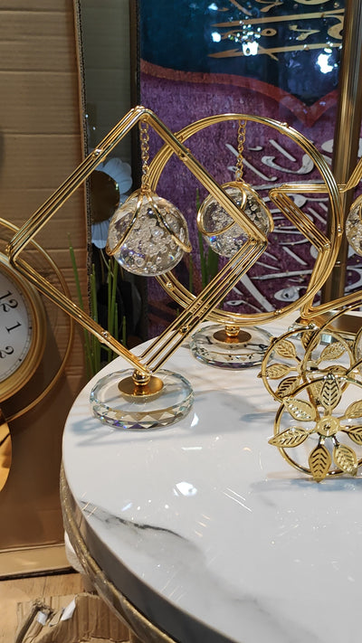 Luxury Golden Armillary Sphere with Hanging Crystal Globe – Elegant Home & Office Decor