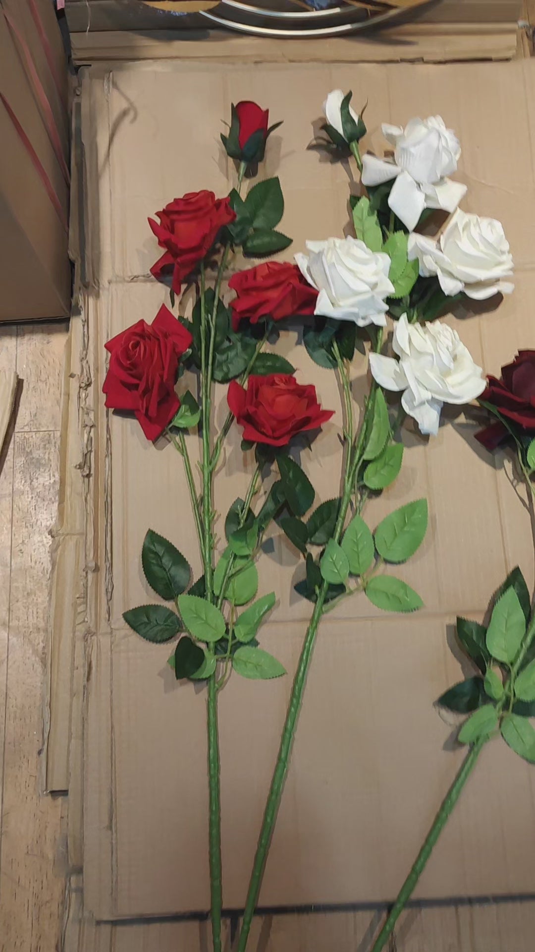 Realistic Artificial velvet Rose Flower Sticks (Red, Maroon & White) for Home & Vase Decor