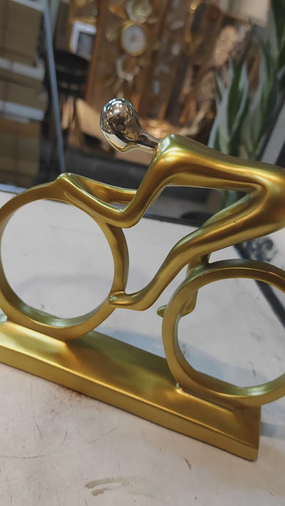 Modern Gold Cyclist Sculpture – Elegant Home & Office Décor