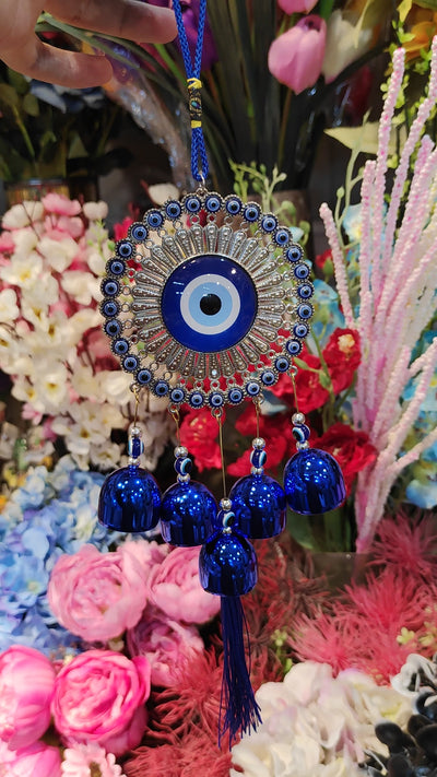 Decorative Evil Eye Hanging with Elephant & Blue Bells – Protection & Home Décor