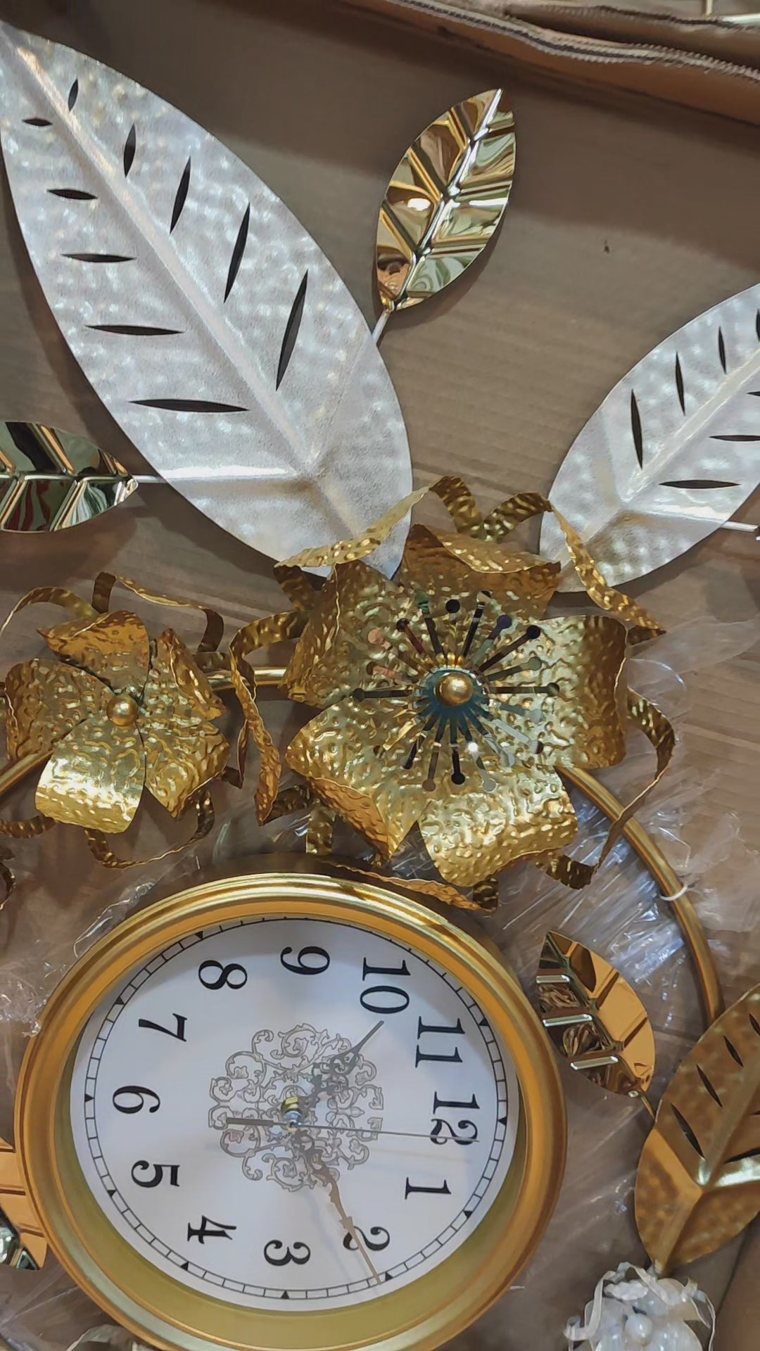 Luxury Golden Floral Metal Wall Clock – Premium Decorative Wall Art, size 20 by 38 inches