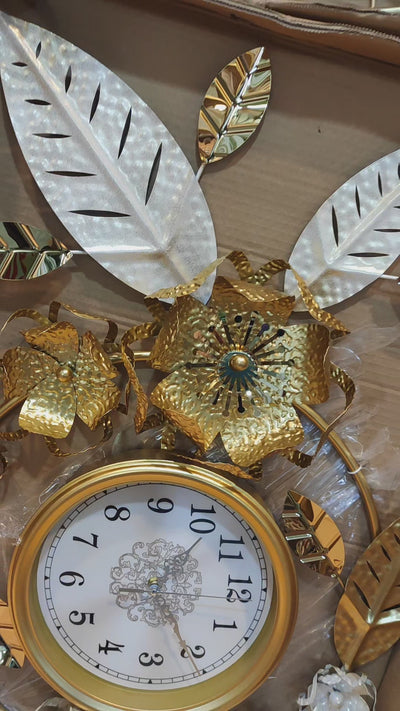 Luxury Golden Floral Metal Wall Clock – Premium Decorative Wall Art, size 20 by 38 inches
