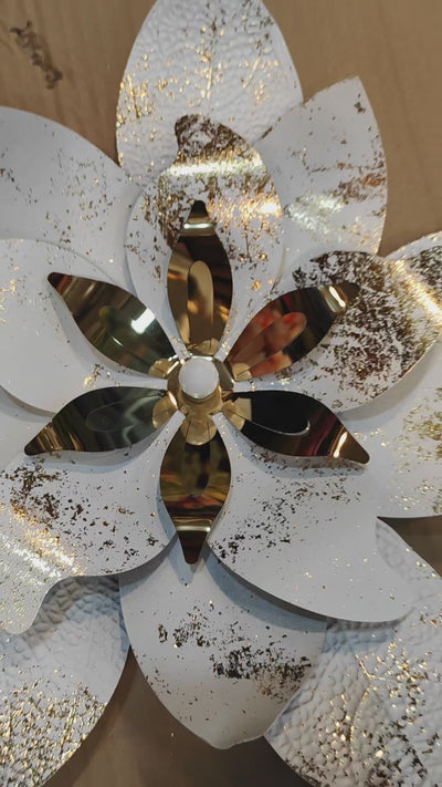 Luxury Metal Wall Art – Gold & White Floral Design | Modern Wall Décor for Living Room, Bedroom & Hallway