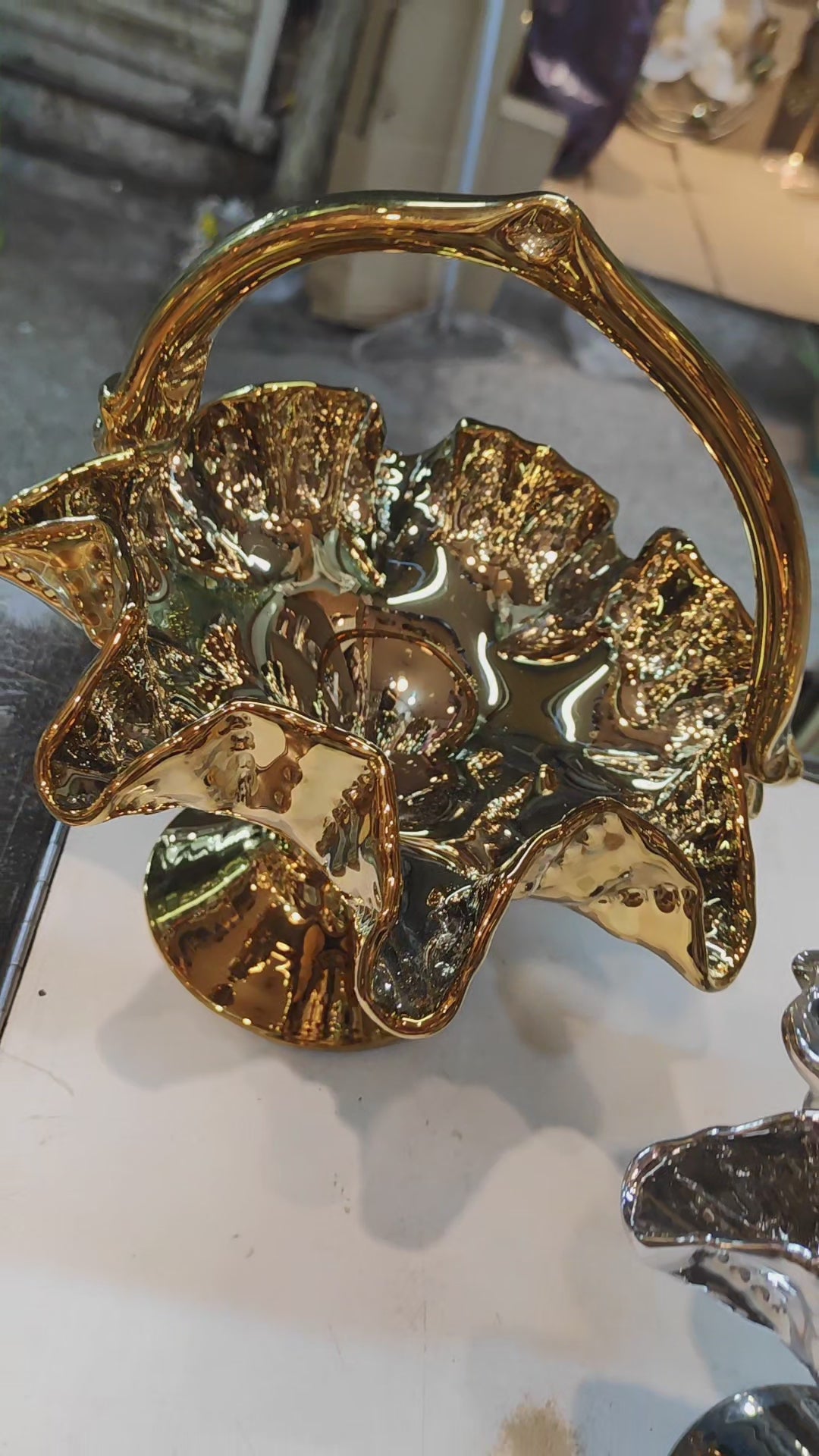 Luxury Golden Decorative Basket – Modern Table Centerpiece