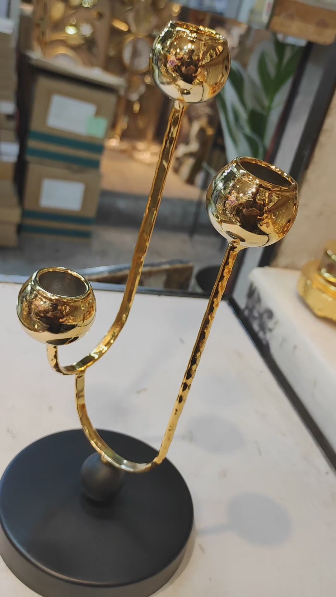 Modern Gold Triple Candle Holder – Luxury Metal Decor Stand , 12 by 5 inches